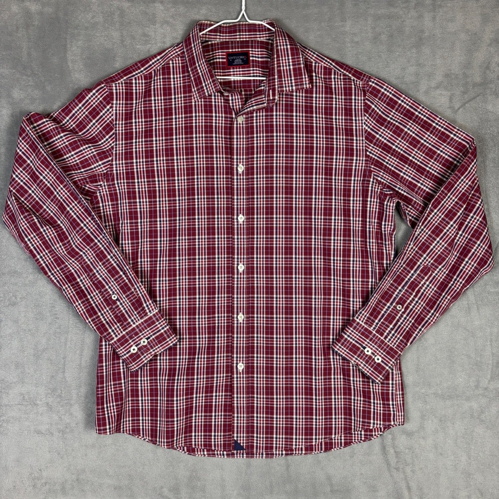 UNTUCKit Chevalier WF Mens Large Red Plaid Wrinkle Free Button Down Shirt 35838